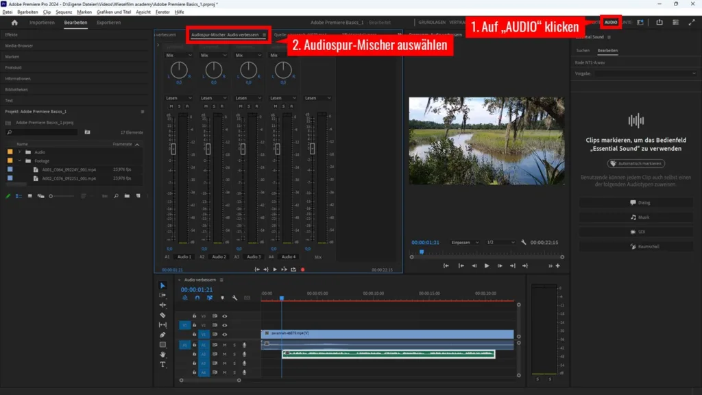 Audio-Arbeitsbereich in Adobe Premiere