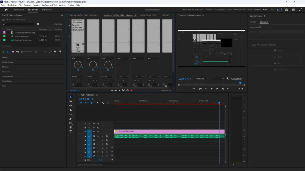 Screenshot Audio Arbeitsbereich in Adobe Premiere